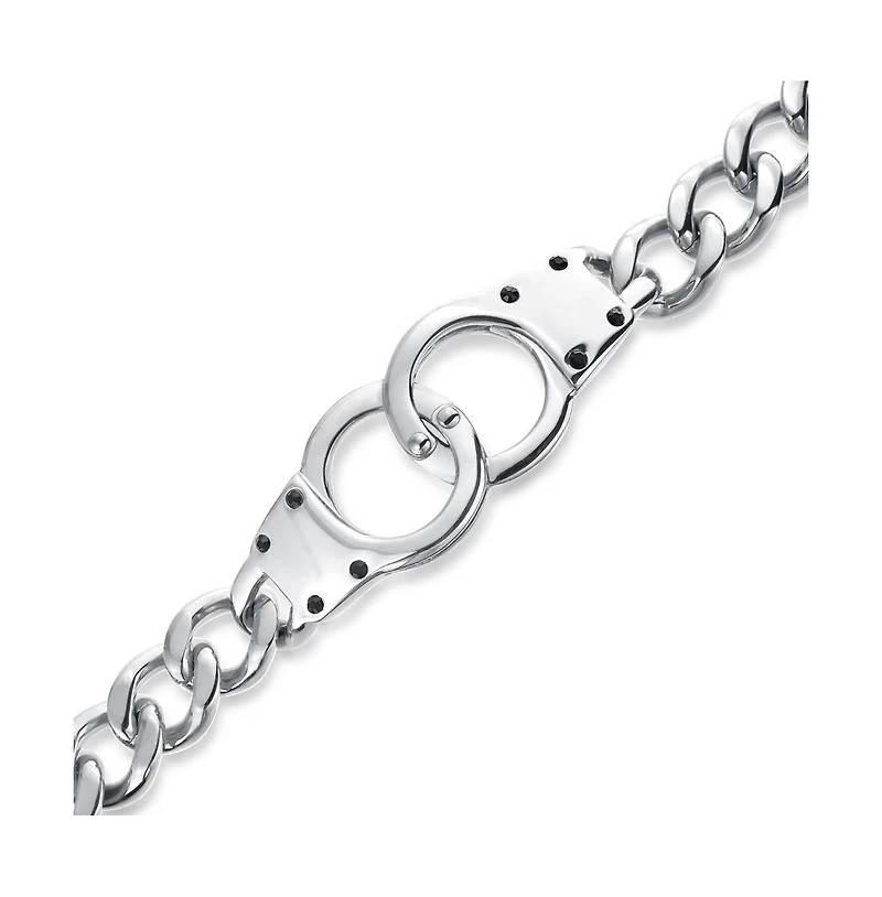 Bling Jewelry Biker Interlocking Handcuff Bracelet with Padlock Curb Chain Stainless Steel