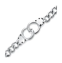 Bling Jewelry Biker Interlocking Handcuff Bracelet with Padlock Curb Chain Stainless Steel