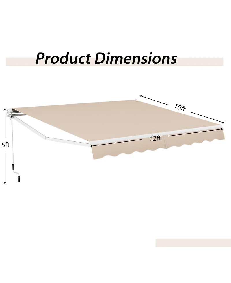 Skonyon 12 x 10 Feet Patio Retractable Awning Aluminum Sunshade Shelter-Beige