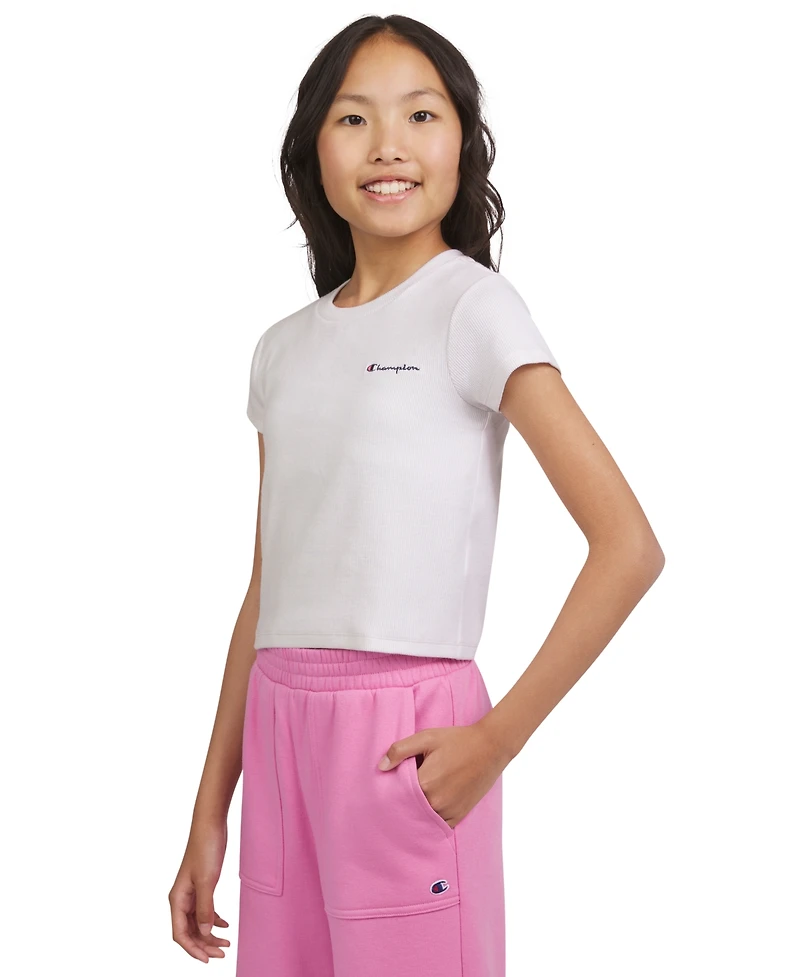 Champion Big Girls Ribbed Crewneck Short-Sleeve T-Shirt