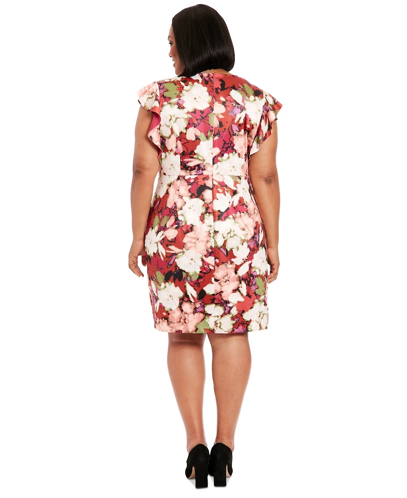 London Times Plus Floral Cascade Sheath Dress