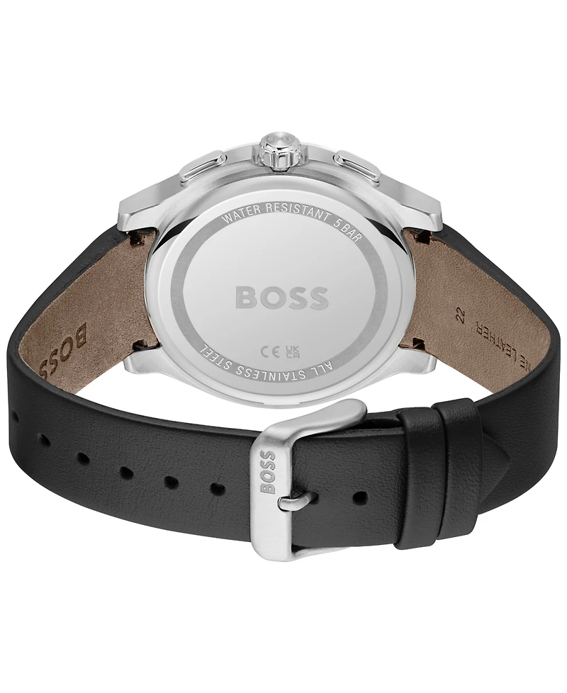 Hugo Boss Men's Peak 2.0 Quartz Chrono Black Leather Watch 45mm