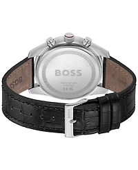 Hugo Boss Men's Sky Traveler Quartz Fashion Chrono Black Croc Leather Watch 44mm