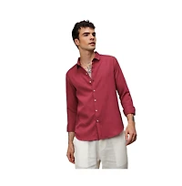 Men's Blush Red Self-Design Striped Shirt