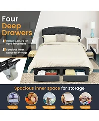 Gymax Full Platform Bed Frame with 4 Storage Drawers Adjustable Headboard Grey
