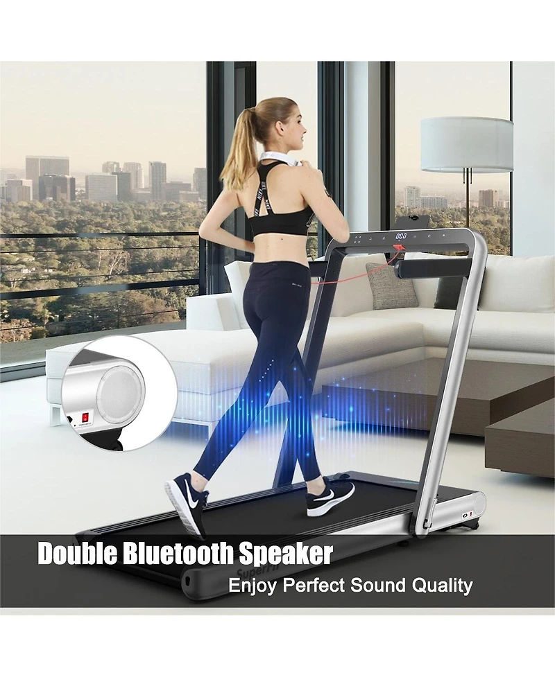 4.75HP 2 In 1 Folding Treadmill with Remote App Control-Silver