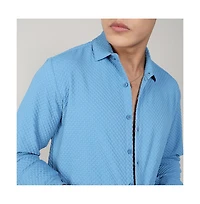 Men's Sky Blue Textured Micro Buffalo Check Shirt