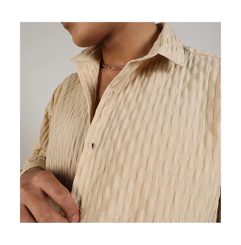 Men's Butter Yellow Crinkled-Weave Shirt