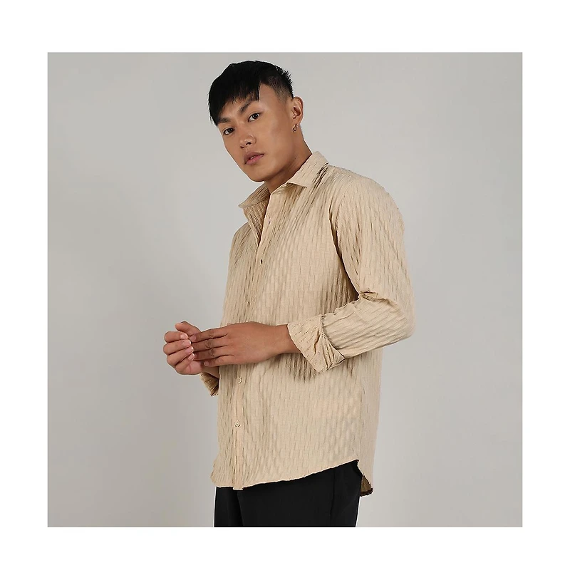 Men's Butter Yellow Crinkled-Weave Shirt