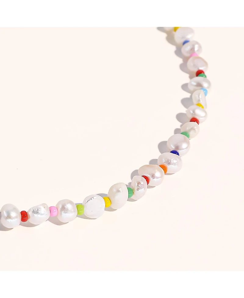18K Gold Plated & Freshwater Pearls Amber Rainbow Pearls Necklace