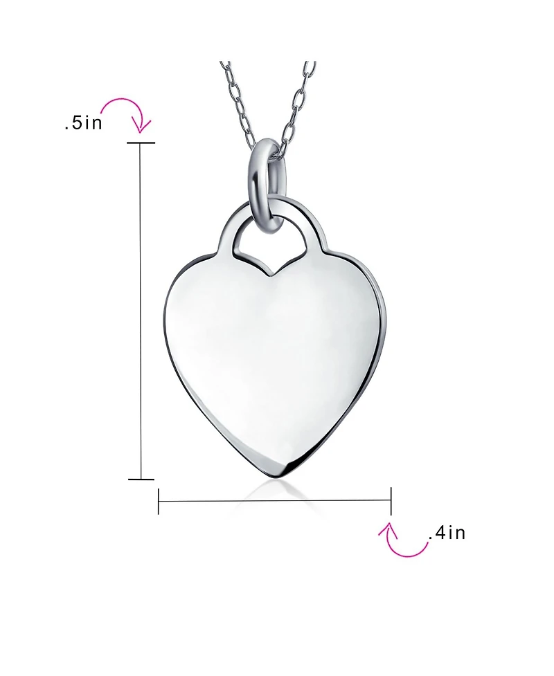 Bling Jewelry Tiny Minimalist Blank Plain Flat Heart Shape Initial Pendant Necklace Sterling Silver