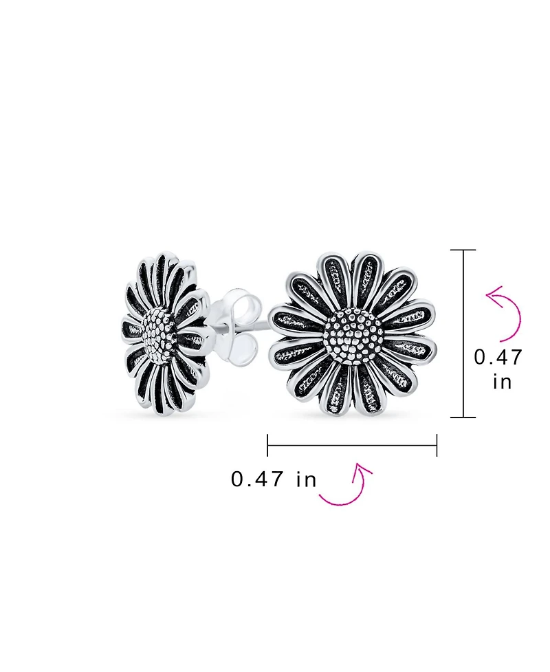 Bling Jewelry Retro Floral Garden Party Flower You are My Sunshine Sunflower Stud Earrings Oxidized Sterling Silver