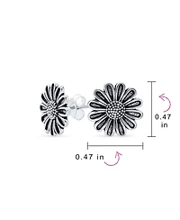 Bling Jewelry Retro Floral Garden Party Flower You are My Sunshine Sunflower Stud Earrings Oxidized Sterling Silver