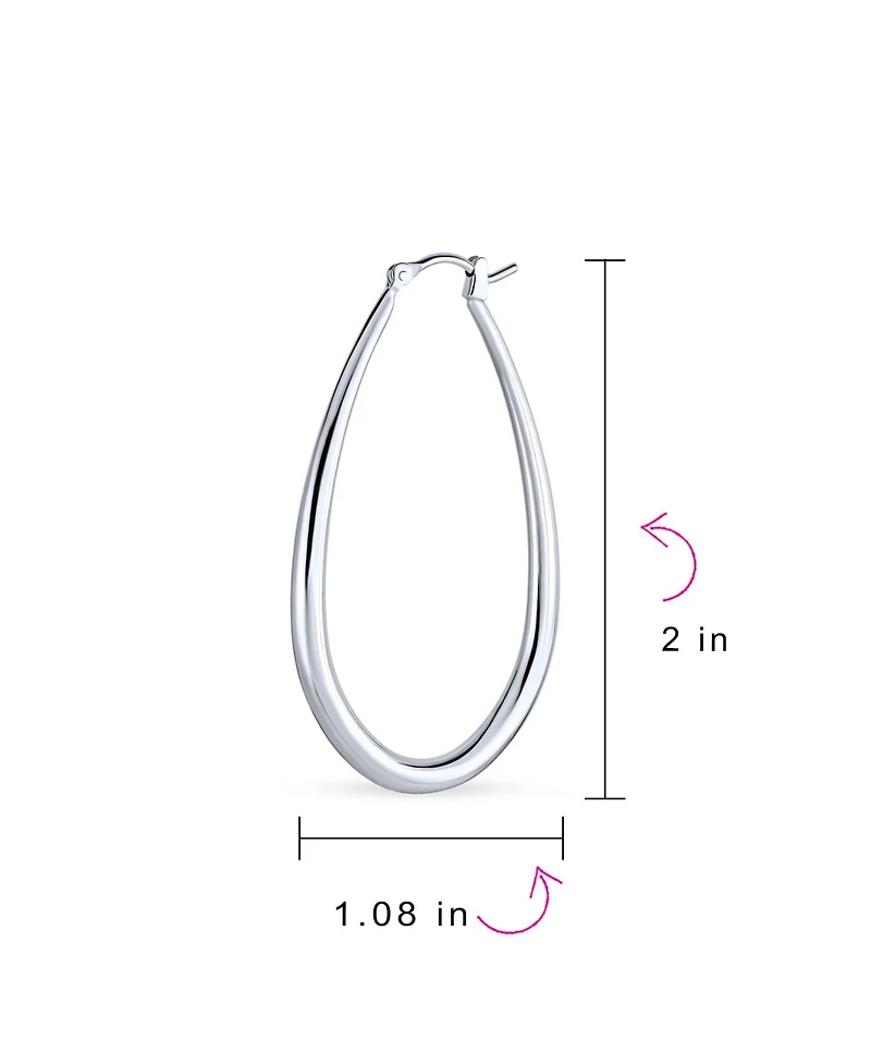 Bling Jewelry Large Oval Finish Tube Hoop Earrings Sterling Silver Hinged Notched Post 2 Inch