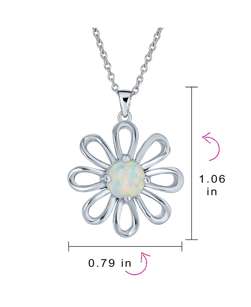 Bling Jewelry White Rainbow Opal Daisy Flower Pendant Necklace Sterling Silver October Stone