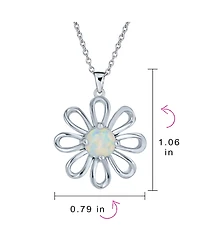 Bling Jewelry White Rainbow Opal Daisy Flower Pendant Necklace Sterling Silver October Stone
