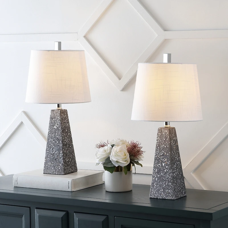 Jonathan Y Owen 20.5" Contemporary Resin Led Table Lamp, White Marble Finish (Set of 2)