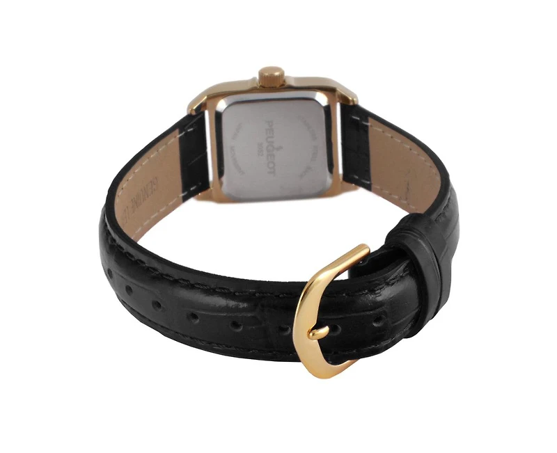 Peugeot Women's 34x24mm Tank Watch with Crystal Bezel Leather Strap