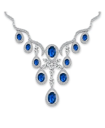 Bling Jewelry Art Deco Collar Necklace Set with Teardrop Cz Earrings Silver Plated