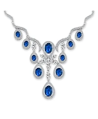 Bling Jewelry Art Deco Collar Necklace Set with Teardrop Cz Earrings Silver Plated