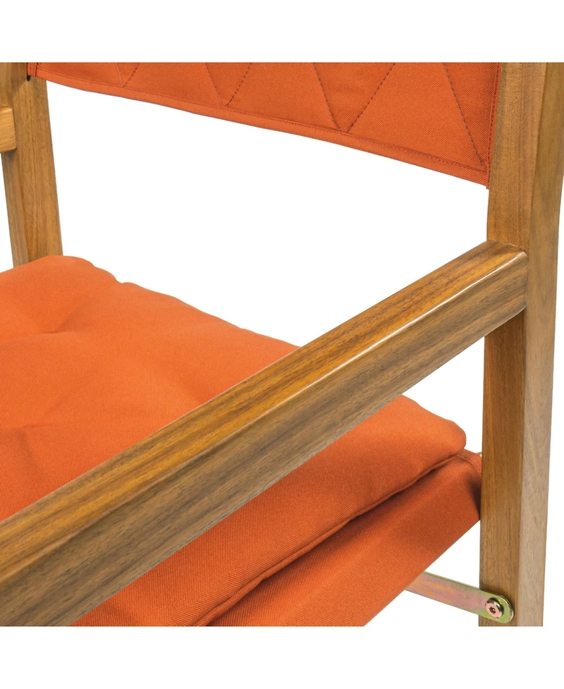 Jonathan Y Waldo Classic Mid-Century Outdoor Acacia Wood Foldable Diamond-Quilted Back Director Chair with Cushion