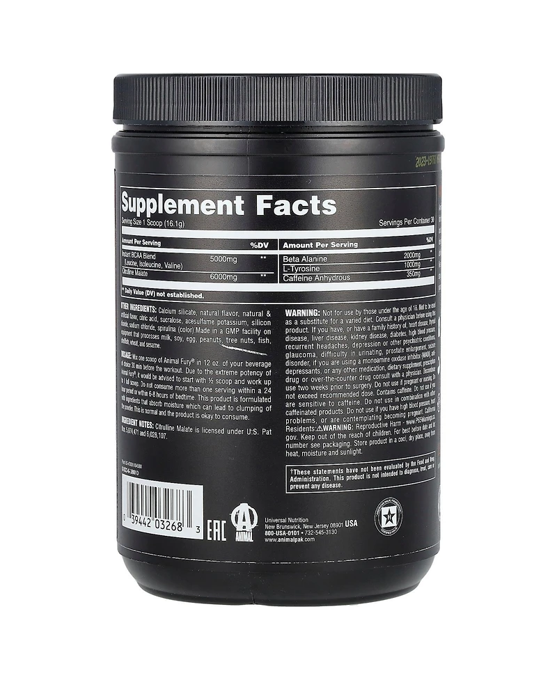 Animal Fury Essentials Pre Workout Green Apple