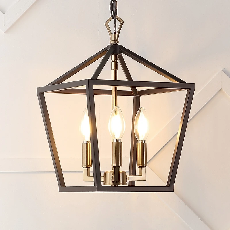 Jonathan Y Ojai 10" 3-Light Iron Classic Modern Lantern Led Pendant, Oil Rubbed Bronze/Brass Gold