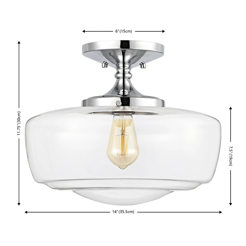 Jonathan Y Marfa 14" Glass/Iron Farmhouse Modern Led Flush Mount, Nickel