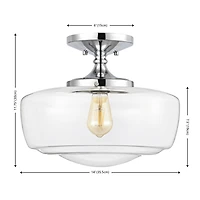 Jonathan Y Marfa 14" Glass/Iron Farmhouse Modern Led Flush Mount, Nickel