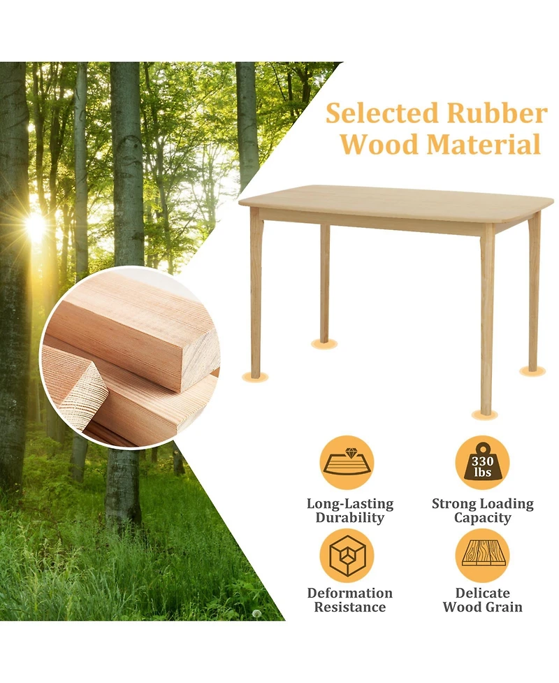 Sugift 48 Inch Solid Wood Dining Table with Rubber Wood Supporting Legs for Kitchen Dining Room-Natural