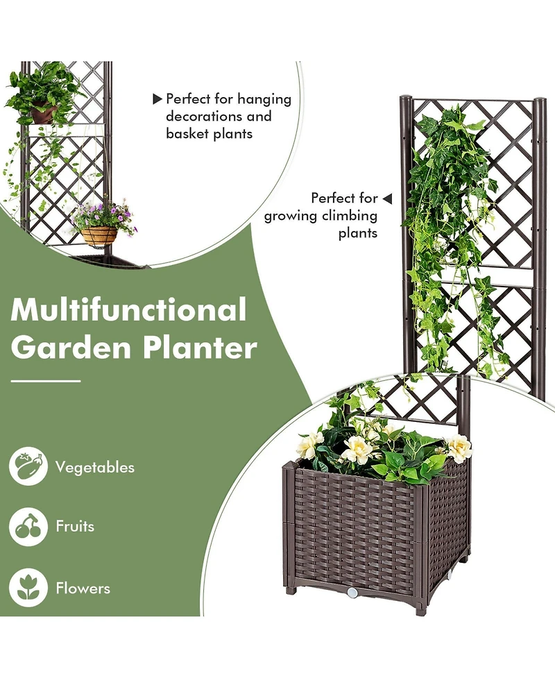 Skonyon Raised Garden Bed with Trellis Planter Box for Climbing Plants -Brown