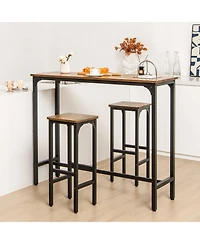 Sugift 3 Pieces Industrial Bar Table and Chairs Set with Metal Frame-Rustic Brown