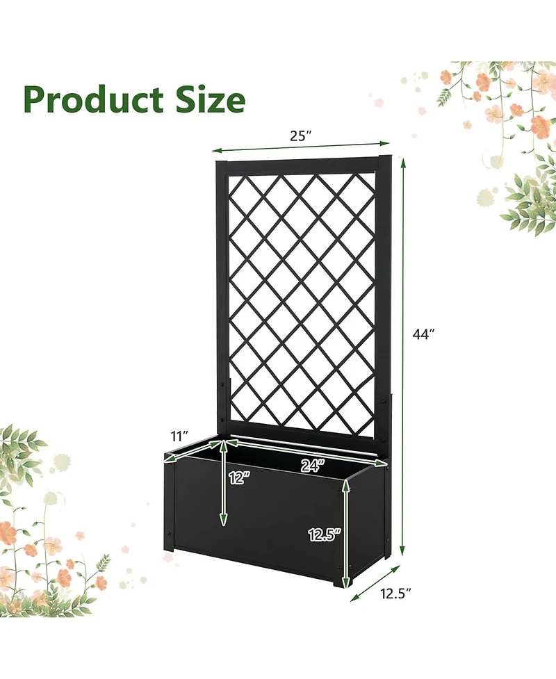 Skonyon 44 Inch Metal Raised Garden Bed with Trellis-Black