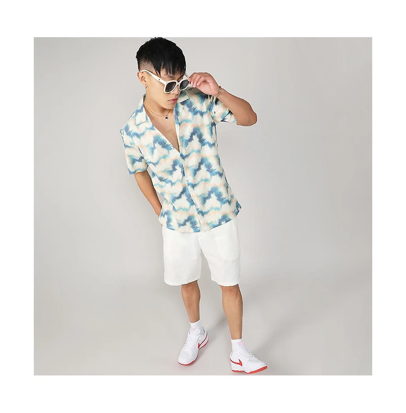 Men's Navy Blue & Off-White Ombre Lined Shirt