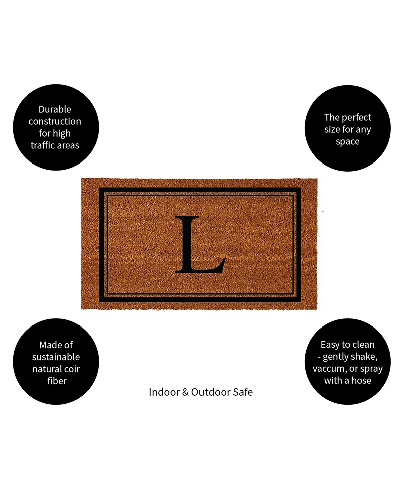 Evergreen Monogram Indoor Outdoor 100% Natural Coir Doormat 28" x 16" | Letter "L"