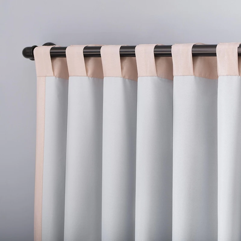 Evelina Faux Dupioni Silk Beaded Tassels Thermal Extreme 100% Blackout Back Tab Curtain Valance