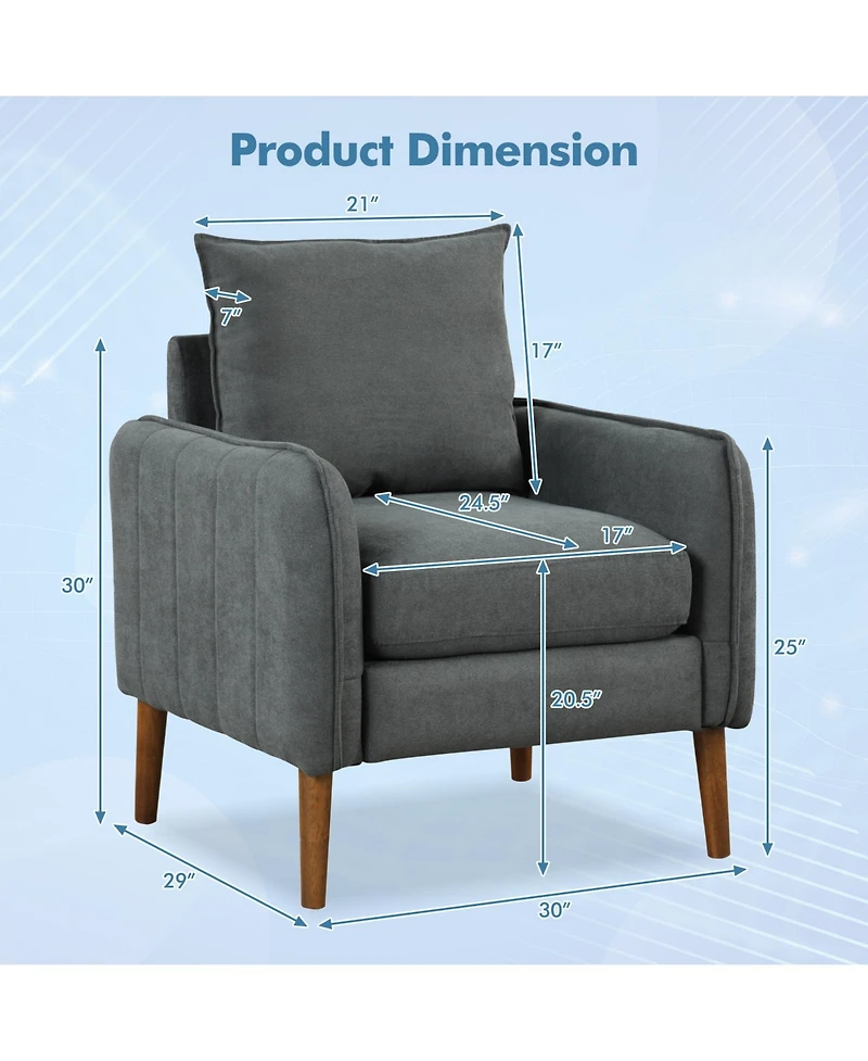 Sugift Fabric Upholstered Sofa Chair with Removable Back and Seat Cushions
