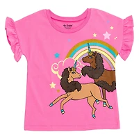 Afro Unicorn Toddler Girls T-Shirt and Chambray Shorts Outfit Set