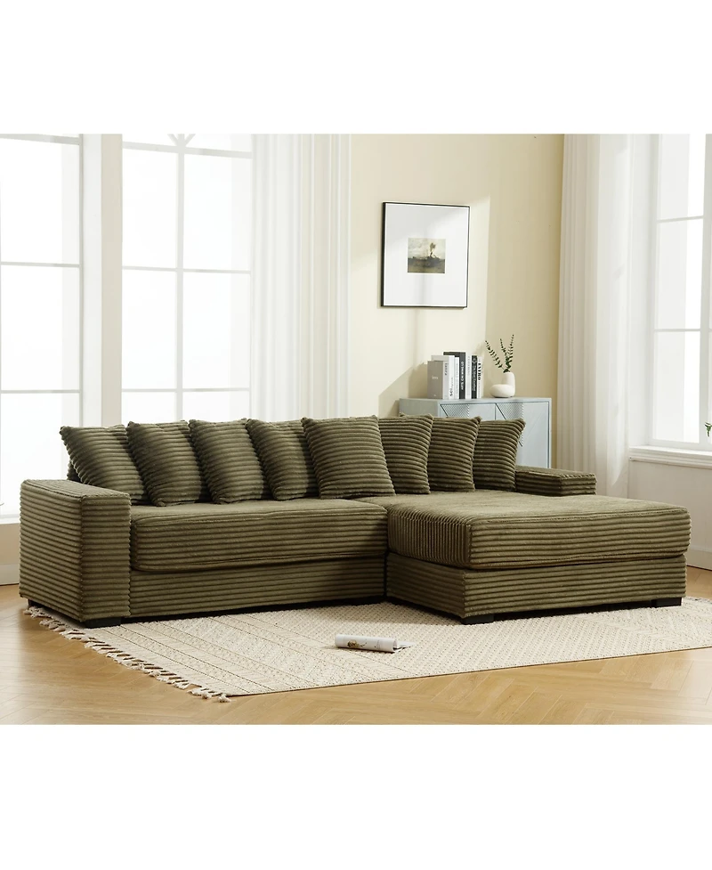 Streamdale Green Oversized Corduroy L-Shaped Chaise Daybed Sofa (8 Pillows)