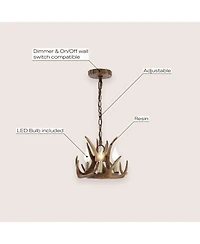 Jonathan Y Nelle 11.5" Adjustable Resin Antler 3-Light Led Chandelier, Brown