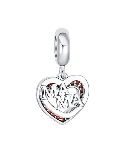 Bling Jewelry Two Open Hearts Bff Mama Red Zirconia Dangle Charm Bead for Mom's Silver Bracelet