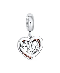 Bling Jewelry Two Open Hearts Bff Mama Red Zirconia Dangle Charm Bead for Mom's Silver Bracelet