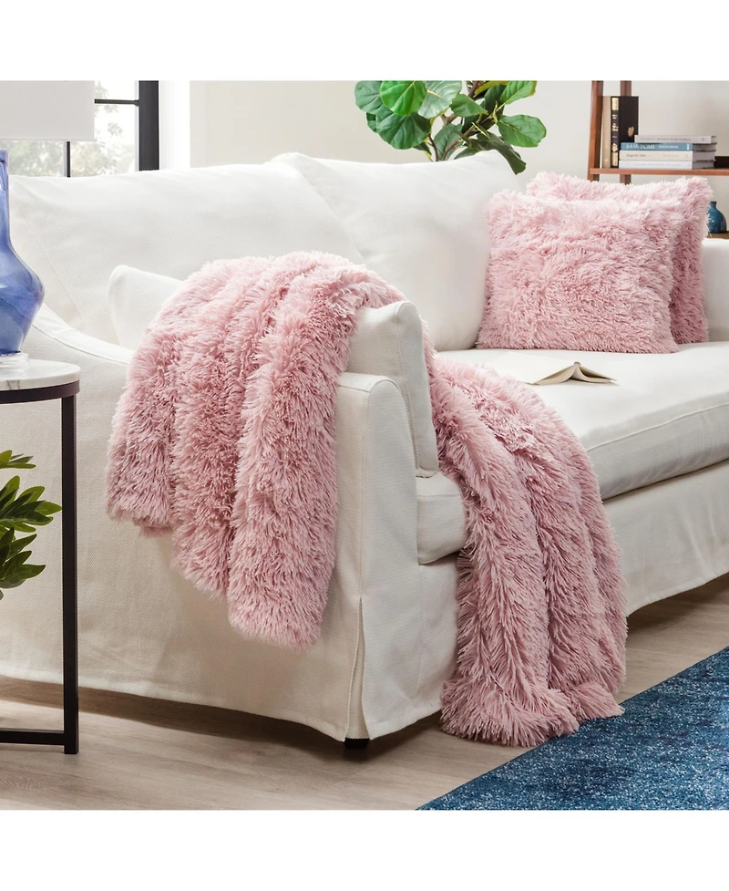 Chanasya Premium Throw Blanket & Pillow Cover - Long Faux Fur Fuzzy Sherpa Throw (50" x 65”) & 2 Pillow Covers (18" x 18”)