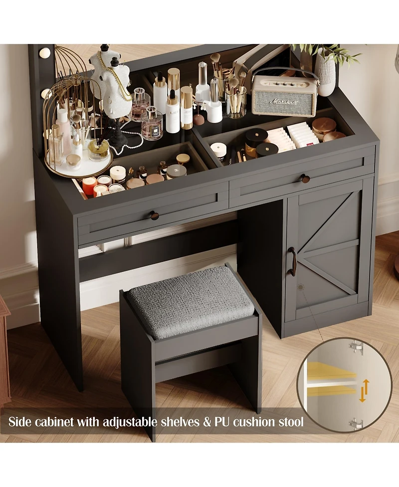 Streamdale Vanity Table with Large Mirror, Led Lights, and 3 Drawers