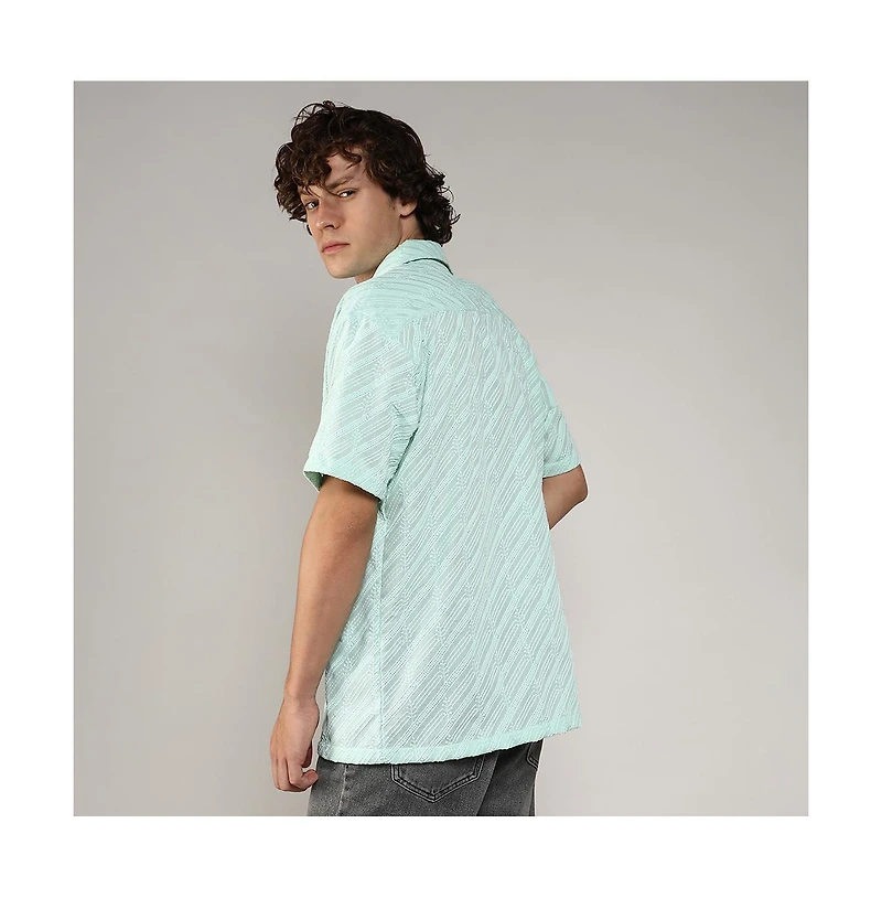 Men's Mint Green Embroidered Striped Shirt