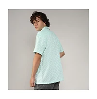 Men's Mint Green Embroidered Striped Shirt