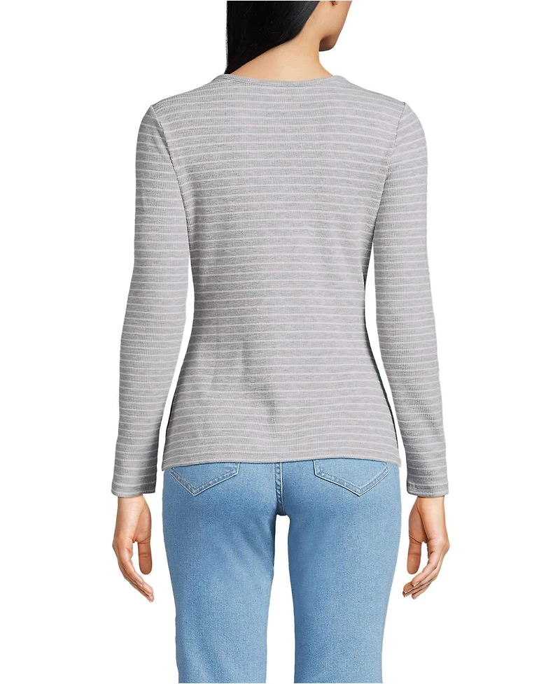 Lands' End Women's Lightweight Waffle Long Sleeve Notch Neck T-Shirt