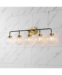 Jonathan Y Caleb 38" 5-Light Contemporary Transitional Iron/Glass Led Vanity Light, Brass