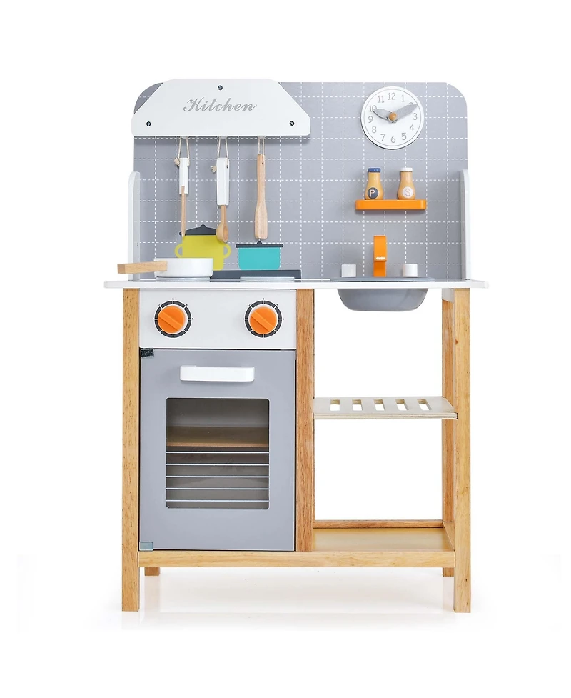 Costway Wooden Kid's Play Kitchen Set Pretend Chef Cooking Toy with Cookware Accessories