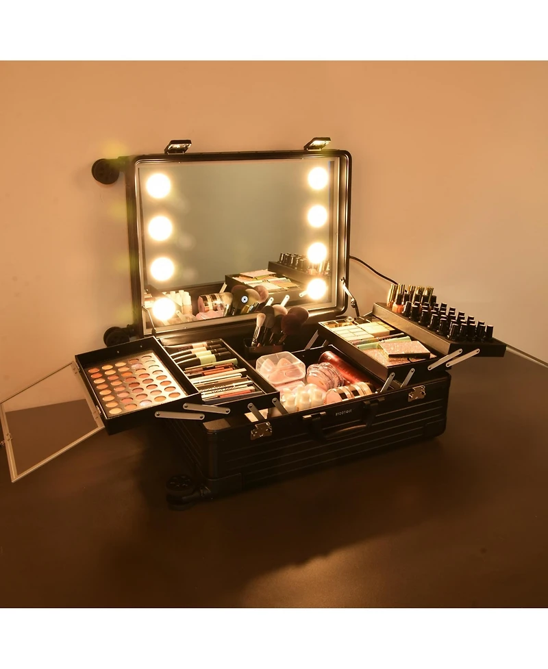 Byootique Rolling Makeup Case 24 Inch Led Lighted Mirror Cosmetic Travel Trolley